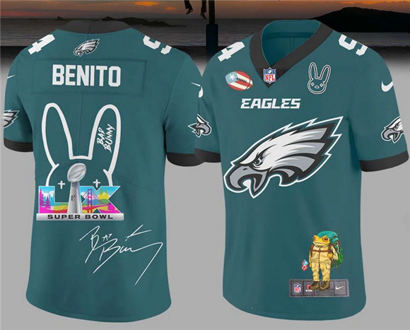 Men's Green Philadelphia Eagles Bad Bunny Super Bowl Football Jersey